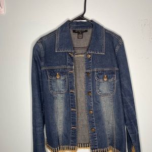 Blue Jean jacket with gold crochet
